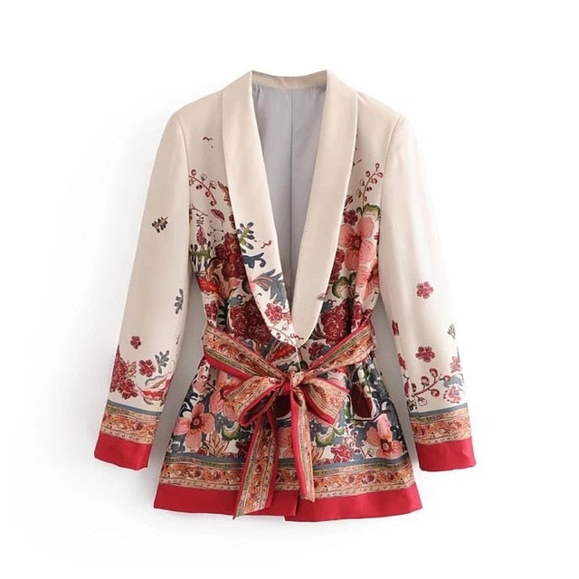 Vintage Print Female Suit Jacket