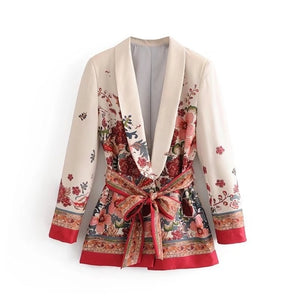 Vintage Print Female Suit Jacket