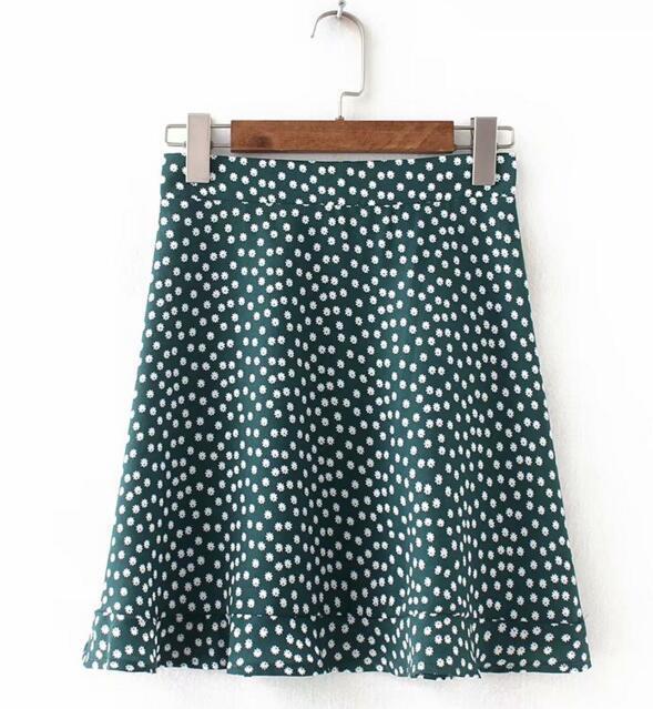 Women Dots Mini Skirt Green White