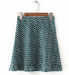 Women Dots Mini Skirt Green White